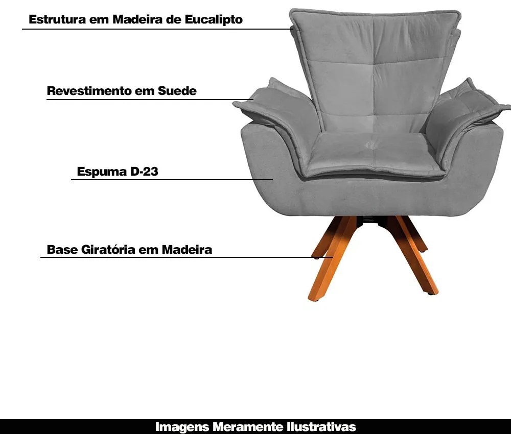 Kit 2 Poltronas Decorativas Base Giratória em Madeira Charger Suede Grafite G19 - Gran Belo