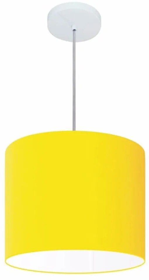 Lustre Pendente Cilíndrico Md-4143 Cúpula em Tecido 35x25cm Amarelo - Bivolt