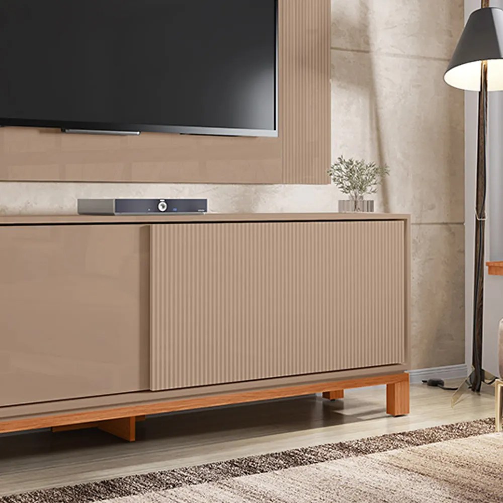 Painel TV 65 Pol 180cm com Rack Bancada para Sala Visari C01 - D'Rossi - Marrom/Freijó