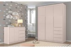 Jogo de Quarto Infantil Guarda Roupa e Cômoda Lua Z39 Rose - Mpozenato