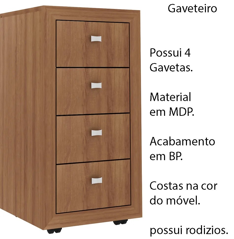 Gaveteiro para Escritório Home Office ME4133 MDP Amendoa G69 - Gran Belo