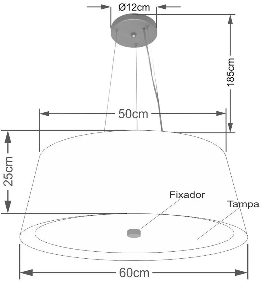 Lustre Pendente Cone Md-4015 Cúpula em Tecido 25/60x50cm Branco / Branco - Bivolt