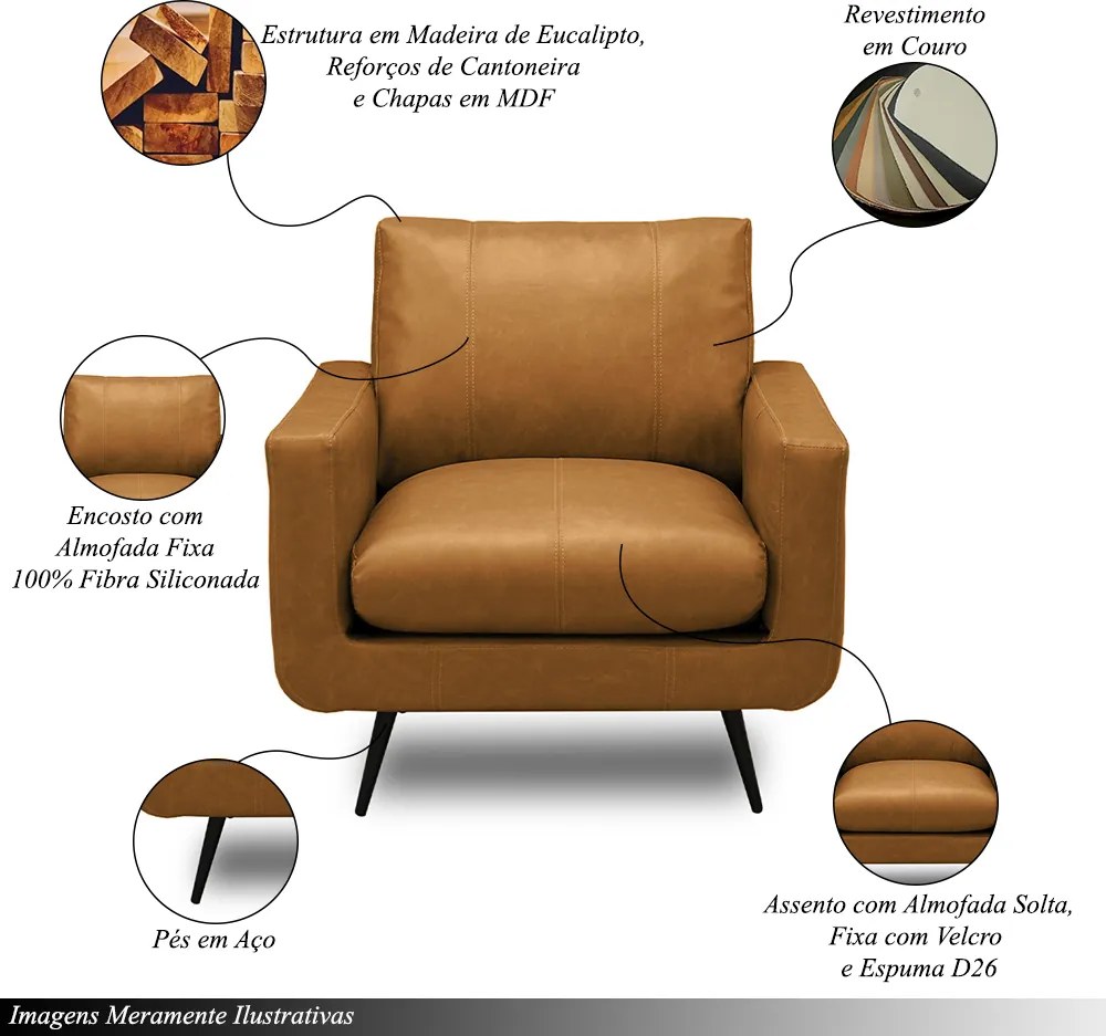 Kit 2 Poltronas Decorativas Paloma Sala de Estar Pés em Aço Couro Caramelo Manchado G88 - Gran Belo