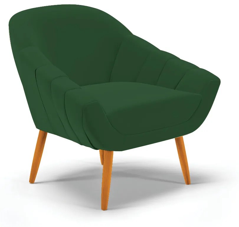 Kit 01 Namoradeira 02 Lugares e 02 Poltronas Giovana Veludo Verde Pés Palito Castanho - D'Rossi