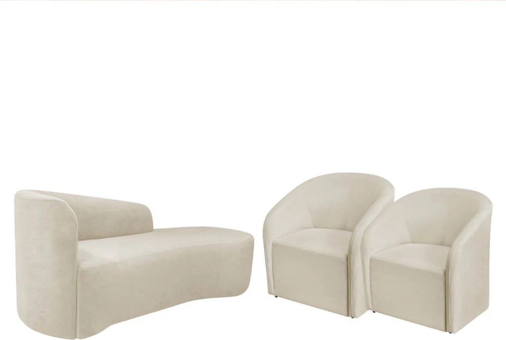 Kit Sofá Curvo França 160cm LD. e 2 Poltronas Luiza Max Conforto, Elegância e Design Moderno Bouclé