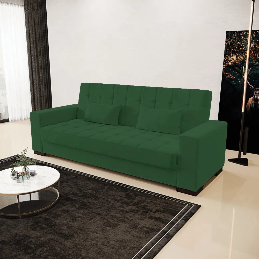 Sofá Cama Casal 3 Lugares 210cm Lisboa Veludo Verde  D03 - D'Rossi