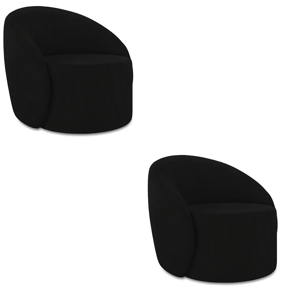 Poltrona Decorativa Orgânica Kit 2 Lua Veludo D03 - D'Rossi - Preto