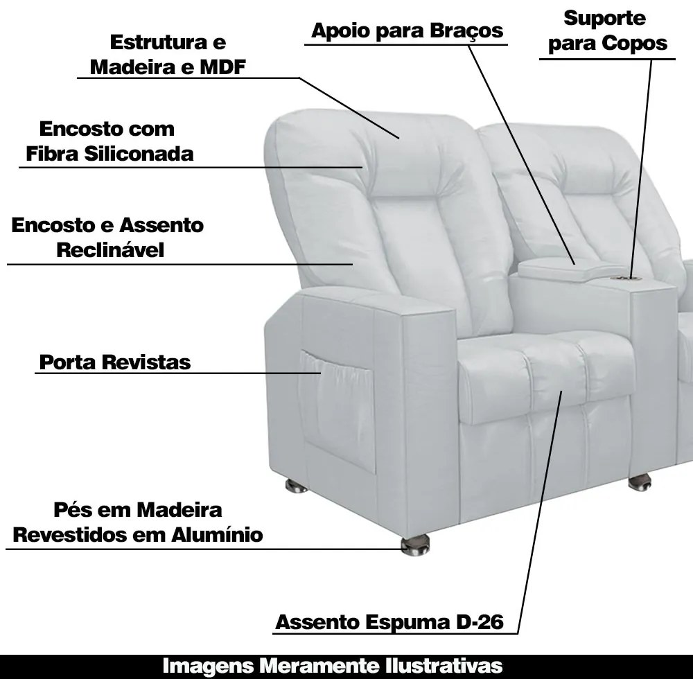 Poltrona Reclinável 2 Lugares para Sala de Cinema Pequim PU Branco G23 - Gran Belo