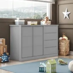 Cômoda Infantil 2 Portas 4 Gavetas Lua Z39 Cinza - Mpozenato