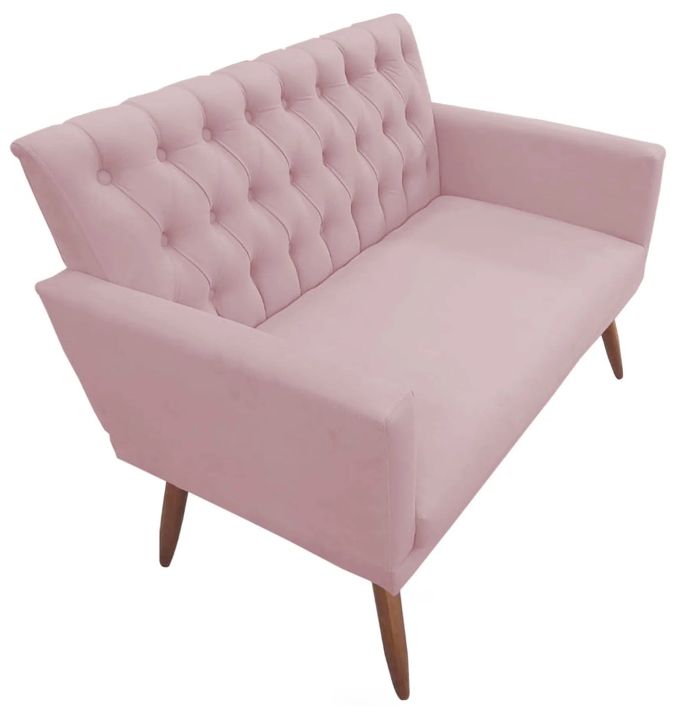 Kit 2 Poltronas 1 Namoradeira Clara Capitonê Pés Palito Suede Rosa - Sheep Estofados