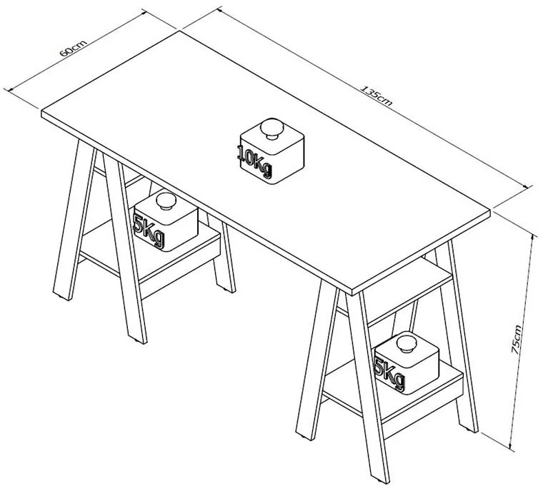 Mesa Mesinha Escrivaninha Cavalete Industrial Castanho Branco
