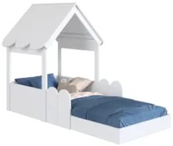 Cama Solteiro Infantil Montessoriana Casinha Nana Branco C06 - Mpozena