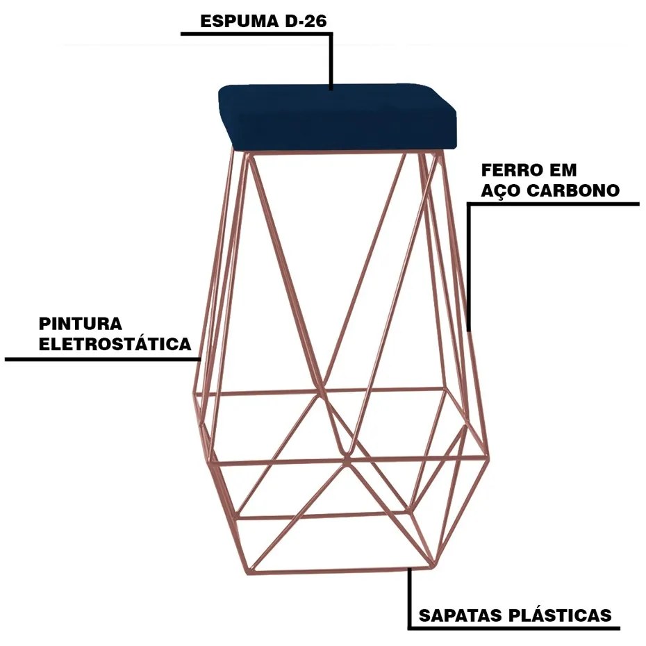 Kit 2 Banqueta Decorativa Kathy Base Bronze Veludo Azul G41 - Gran Belo