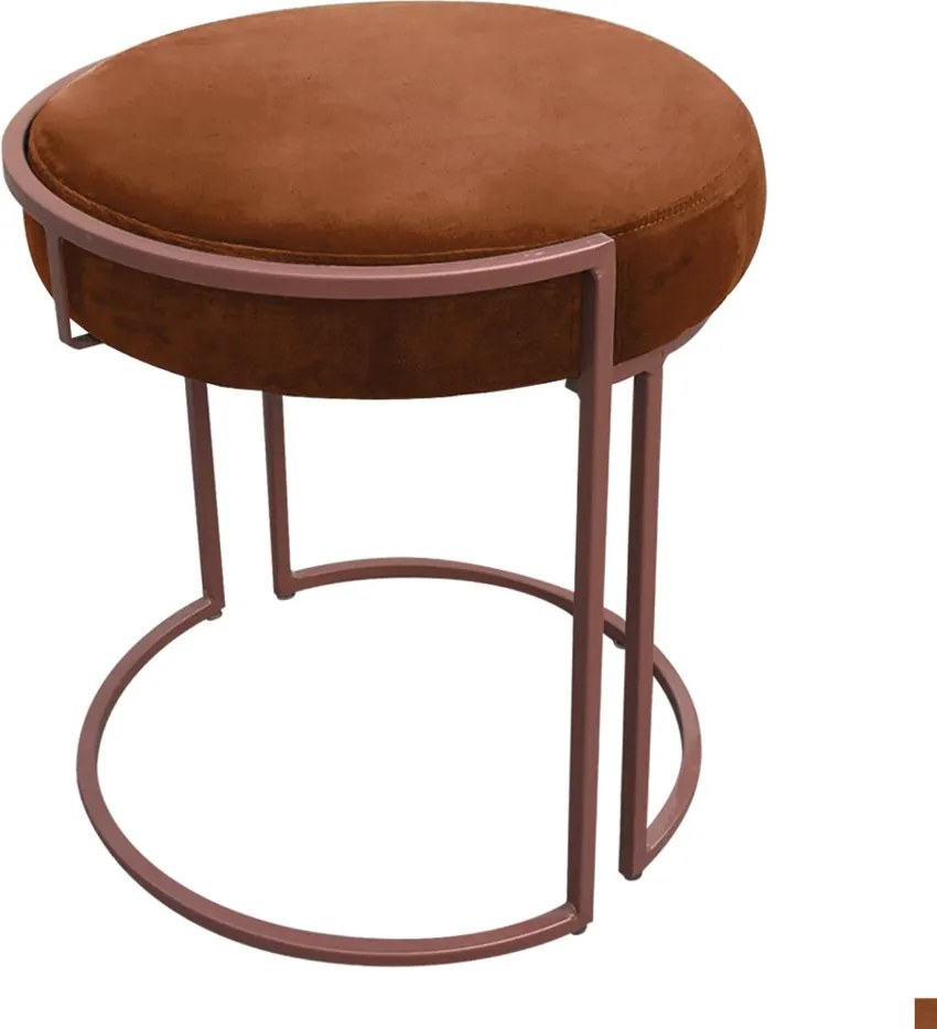 Puff Redondo Base Industrial Cobre Kit 2 Love Suede - Terra