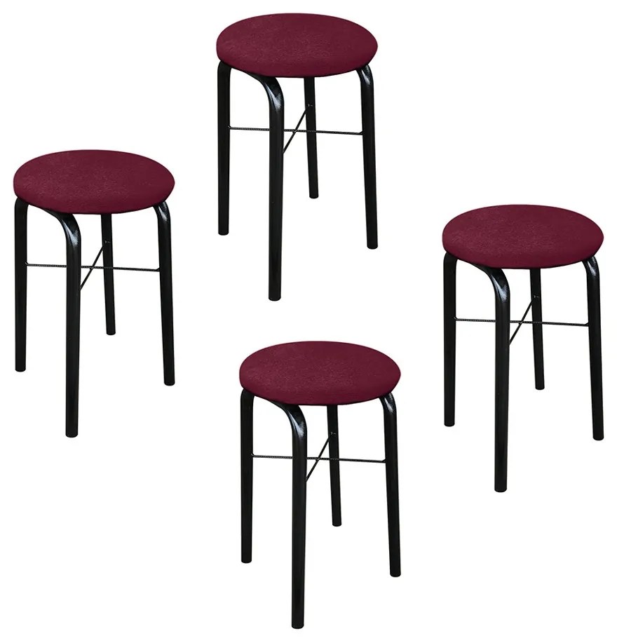 Kit 04 Banquetas Baixa Manu Suede - Vinho