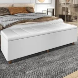Recamier Baú Estofado Queen 160cm Horus Sintético Branco Z04 - Mpozena