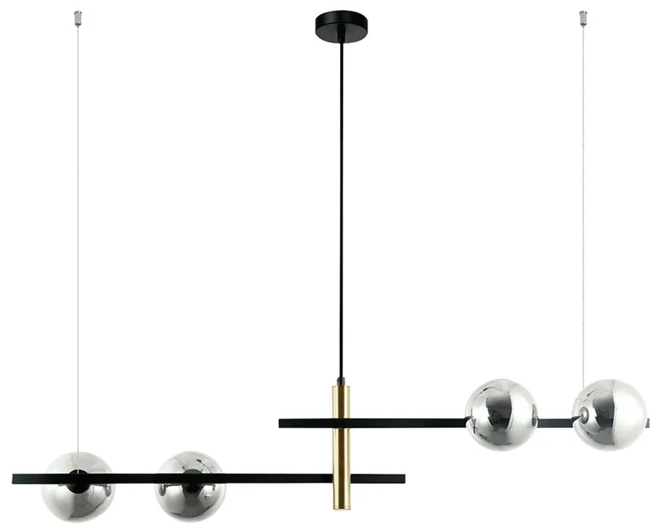 Pendente Bambu Metal Preto E Bronze Vidro Fume 31,5X104X22Cm 4Xg9 | Be...