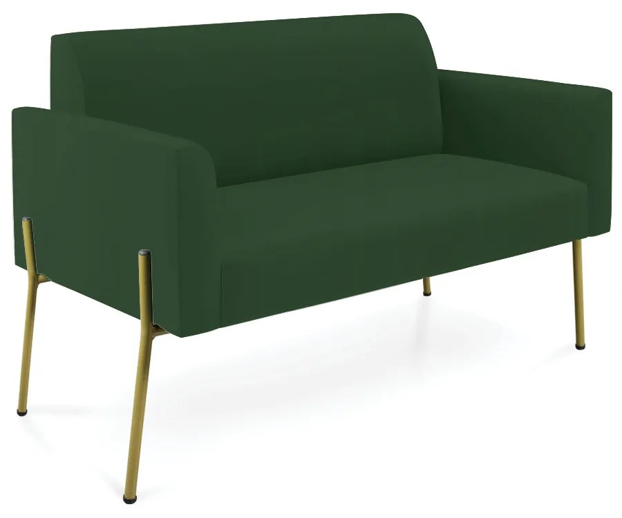 Sofá Namoradeira 2 Lugares Pé de Ferro Dourado Marisa Veludo - Verde