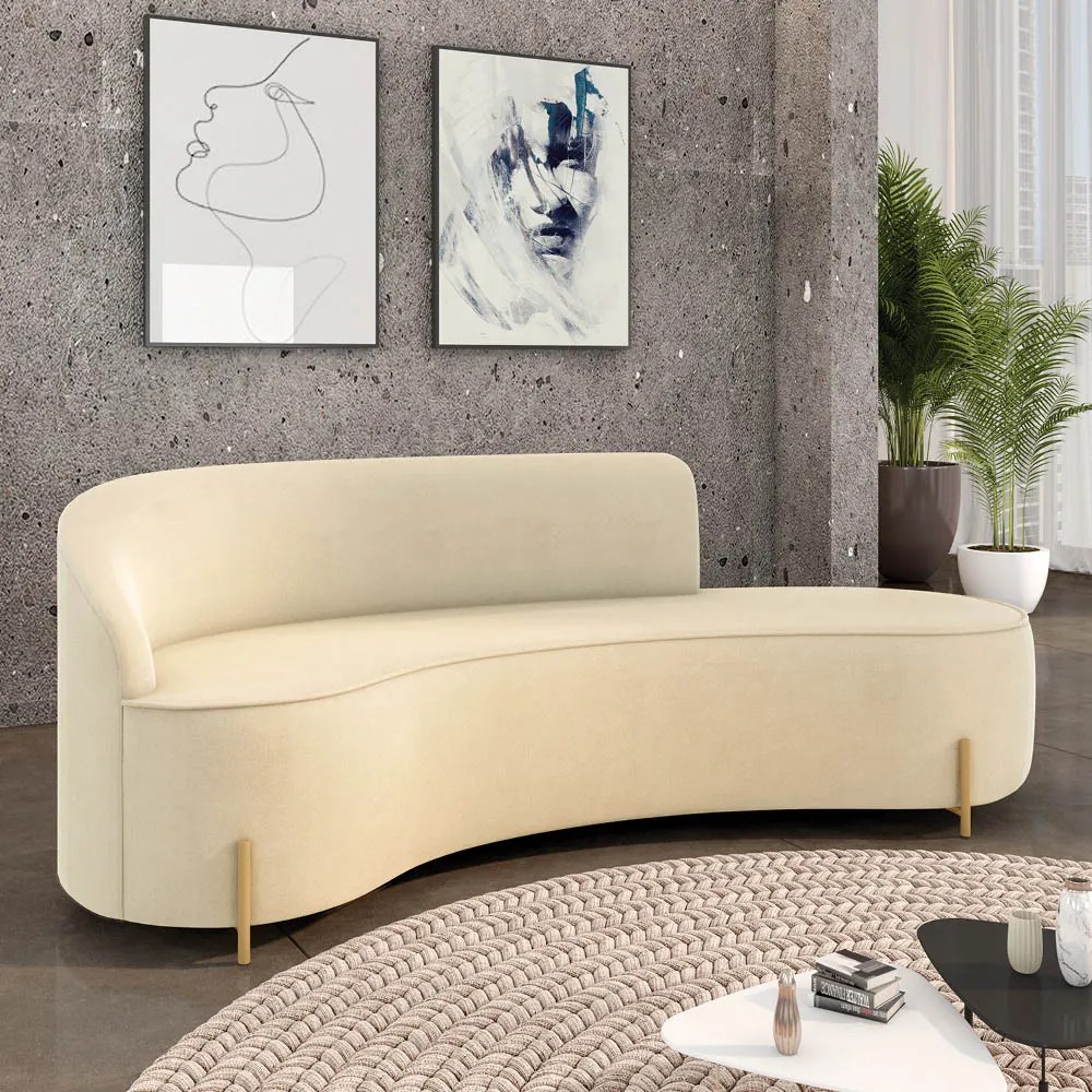 Sofá 4 Lugares Orgânico 220cm Pé Dourado Morgan Suede D03 - D'Rossi - Bege