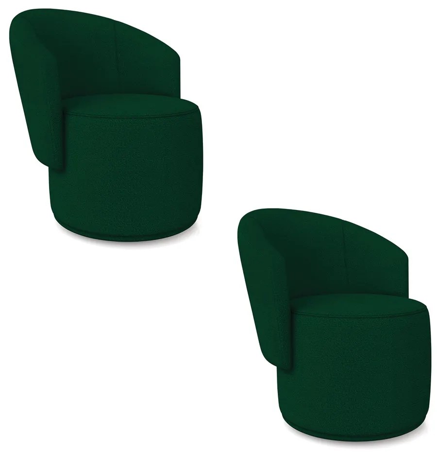 Poltrona Decorativa Orgânica Fixa para Sala Kit 2 Malu Bouclê M11 - D'Rossi - Verde