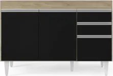 Balcão Gabinete 120cm 3 Portas 2 Gavetas Michigan Castanho/Preto - Lum