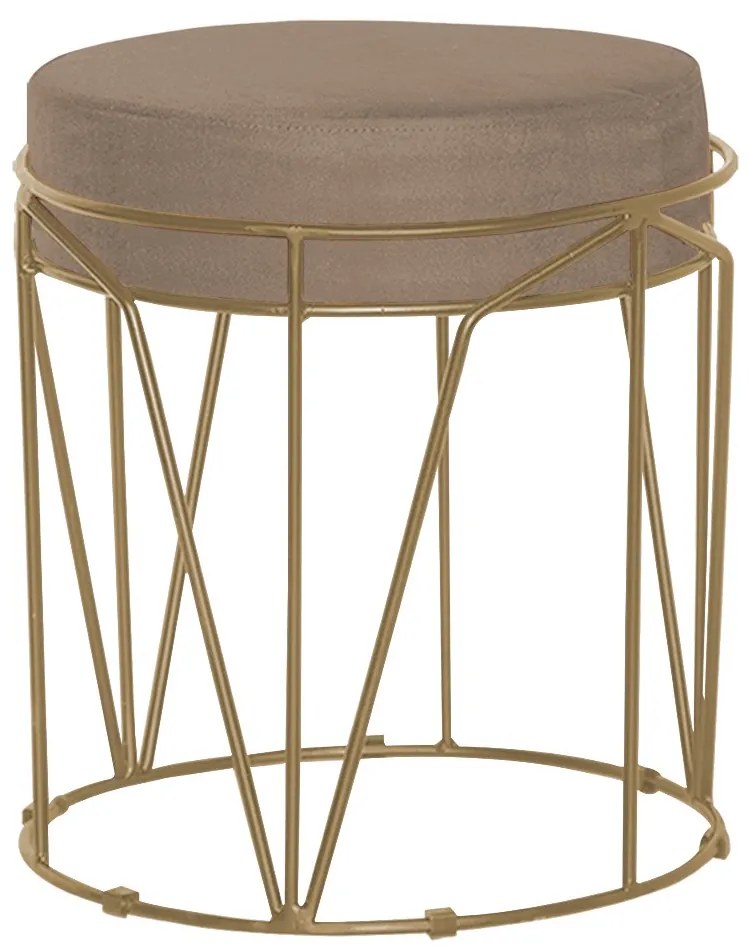 Puff Decorativo Sala de Estar Base Gold Chloe Suede Cappuccino G41 - Gran Belo