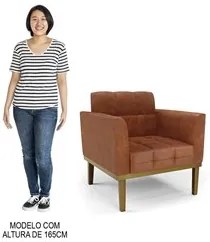 Sofá Namoradeira e 2 Poltronas Base Madeira Castanho Ana Sintético PU