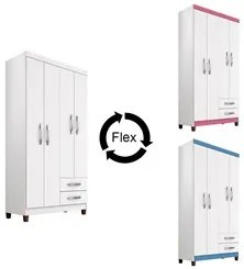 Guarda Roupa Solteiro 4 Portas Modena I03 Flex Branco/Azul/Rosa - Mpoz