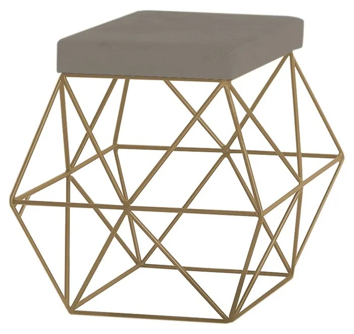 Puff Decorativo Sala de Estar Base Gold Trixie Veludo Cinza G41 - Gran Belo