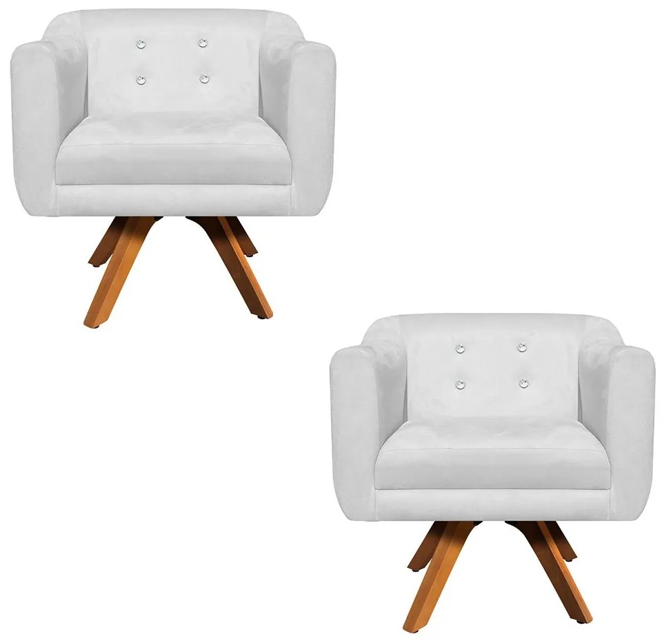 Kit 02 Poltronas Giratória Julia Suede com Strass Base Madeira MM30 D01 - D'Rossi  - Branco