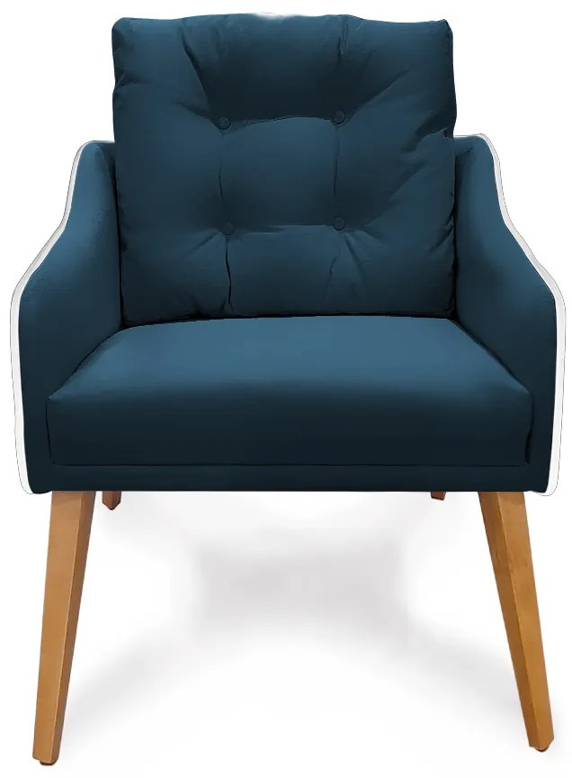 Poltrona Decorativa Delta Pés Palito Corano Branco / Veludo Azul - Sheep Estofados - Azul escuro