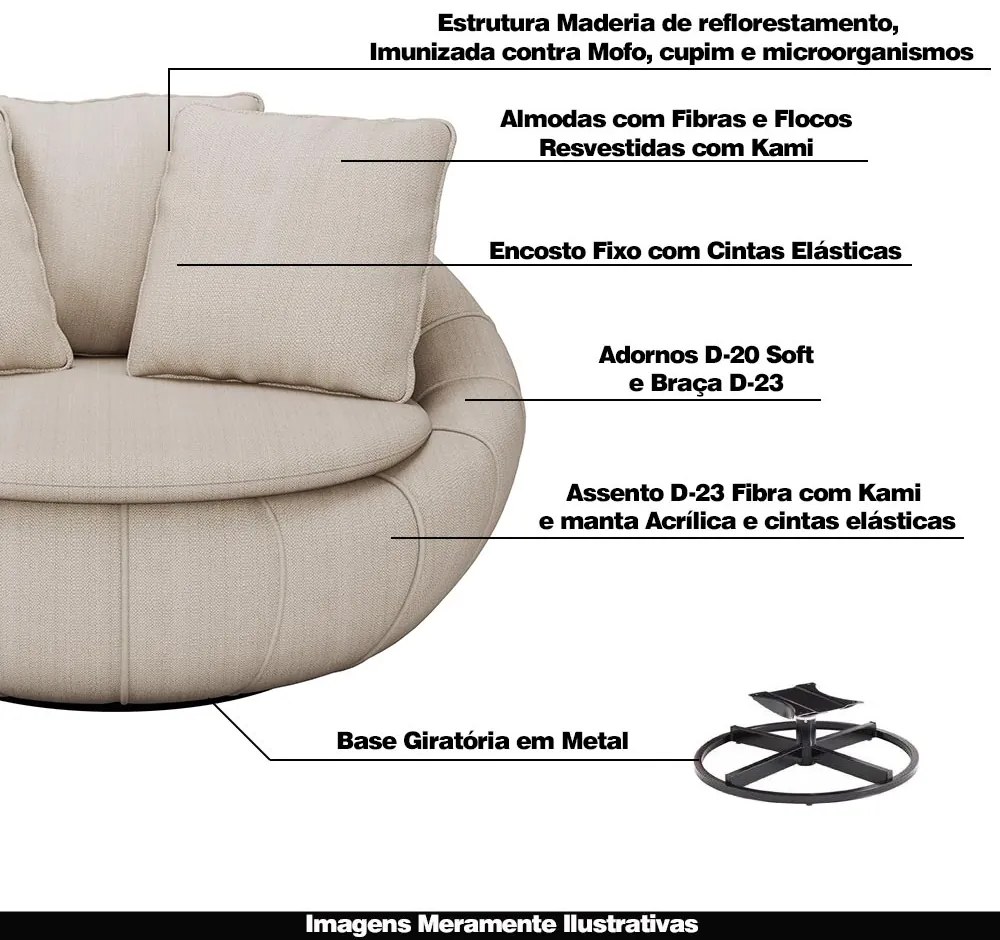 Kit 2 Poltronas Decorativas Giratória Sala de Estar Afrodite Linho Bege G45 - Gran Belo