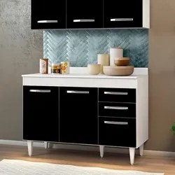 Balcão Gabinete Para Pia 120cm Suécia 3 Portas 2 Gavetas Branco/Preto