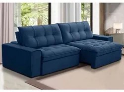 Sofá Retrátil Reclinável 3 Lugares 250cm Argon F05 Veludo Azul - Mpoze