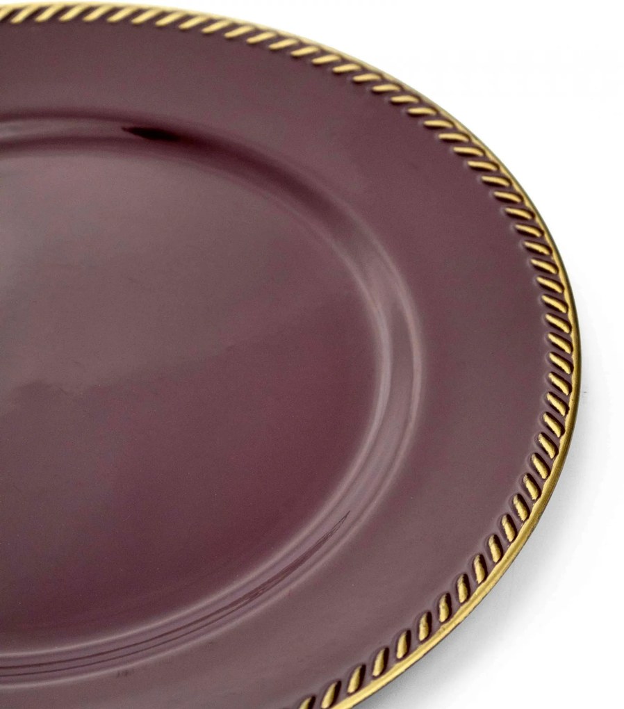 Sousplat de Plástico Vermelho e Dourado 33 cm - D'Rossi