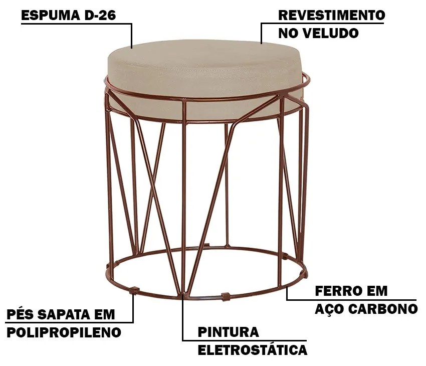 Kit 2 Puffs Decorativo Sala de Estar Base Bronze Chloe Veludo Bege G41 - Gran Belo