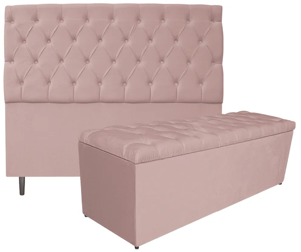 Kit Cabeceira e Calçadeira Liverpool 195 cm King Size Suede Rosê - ADJ Decor