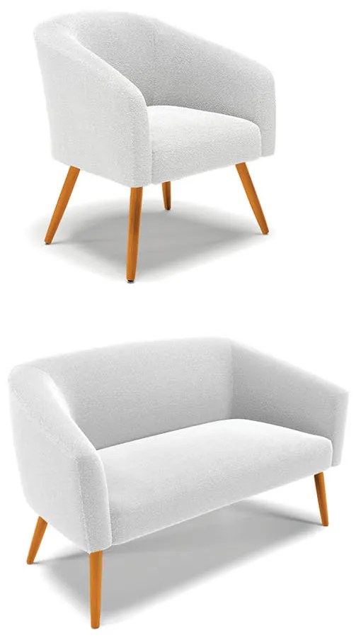 Sofá Namoradeira e Poltrona Pé Palito Castanho Stella Bouclê Off White D03 - D'Rossi