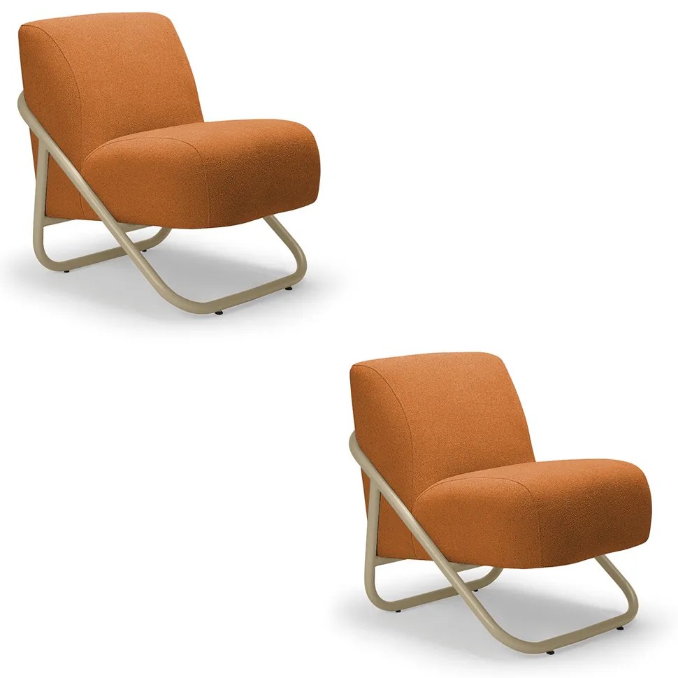 Poltrona Sala Estar Industrial Champanhe Kit 2 Martina Bouclê Caramelo K01 - D'Rossi