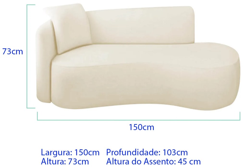 Divã Recamier Suíça Curvo Sala Recepção 150cm Ld Bouclé