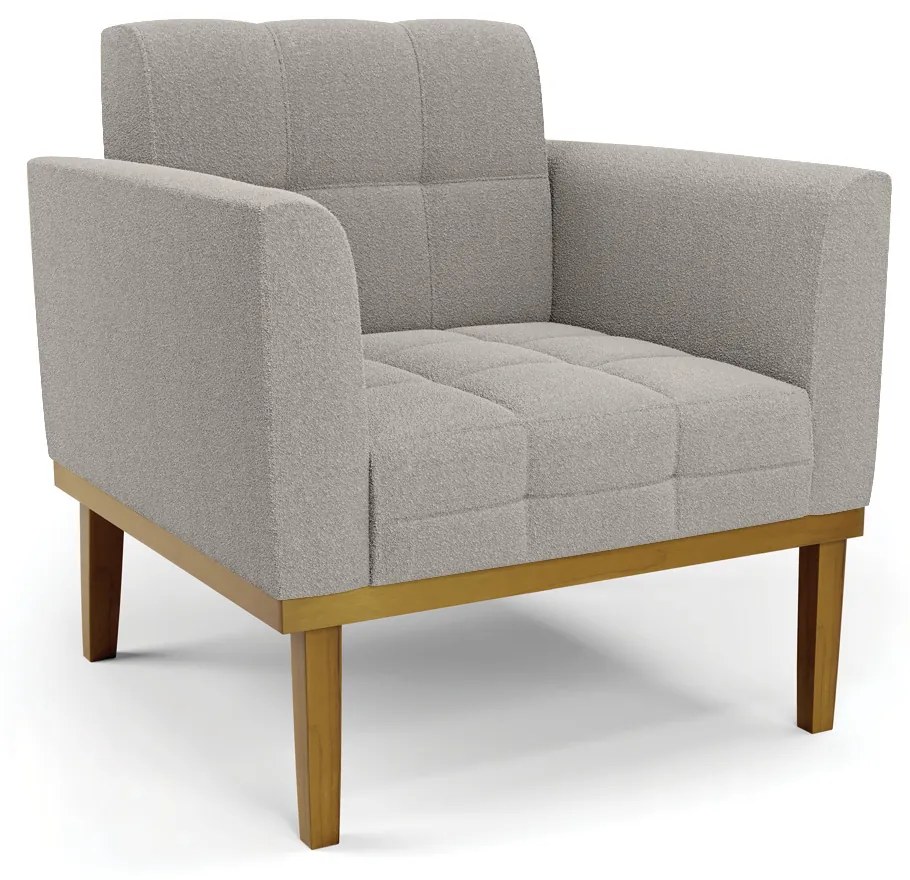 Poltrona Sala Decorativa Elisa Base de Madeira Castanho Bouclê D03 - D'Rossi - Cinza