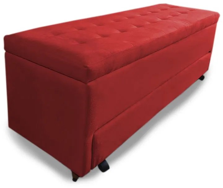 Calçadeira Baú com Sapateira Solteiro 90cm Paris Suede Vermelho - Sheep Estofados - Vermelho