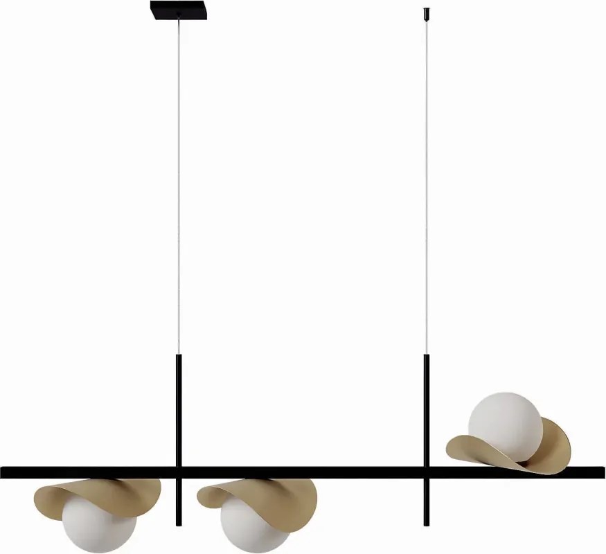 Pendente Calandra Assimétrico Linear 27X21X80Cm Alumínio E Globo Ø10Cm... (PRETO / CHAMPANHE, FOSCO)
