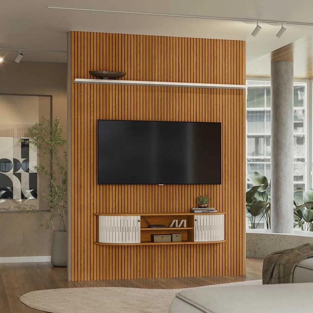 Home Theater Killua 2 Portas Deslizantes MDP até 65 Cinamomo/OffWhite G97 - Gran Belo
