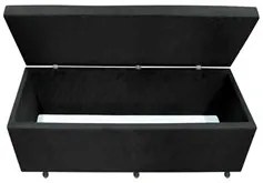 Calçadeira Baú Casal 140cm Estofada Liz S05 Suede Bordado Preto - Mpoz