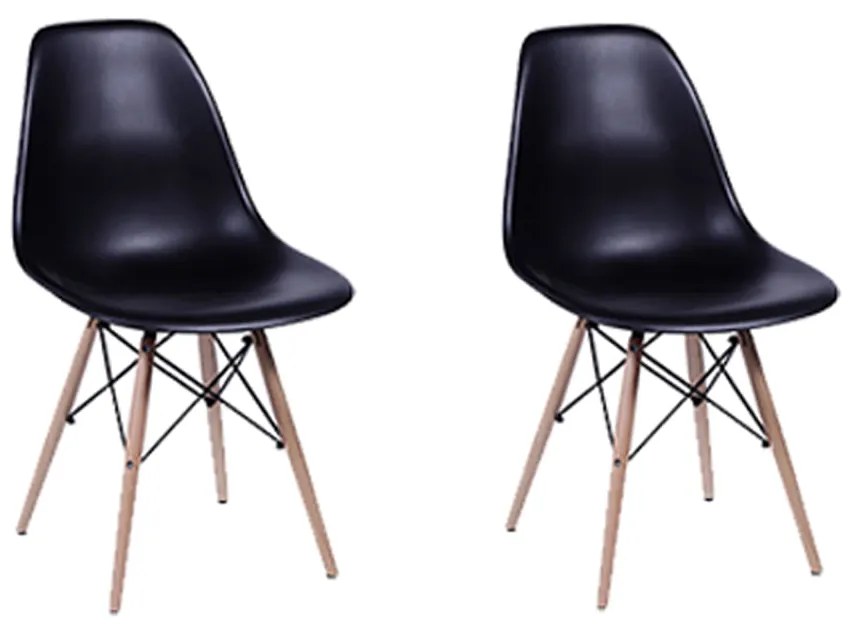 Conjunto 2 Cadeiras Eiffel Base Madeira – Preto