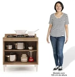 Balcão para Cooktop 80cm 2 Portas Flórida Castanho/Cinza - Lumil Móvei