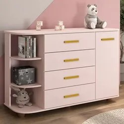 Cômoda Infantil com Cantoneira e 4 Gavetas 100% MDF New Lorena Rosê -
