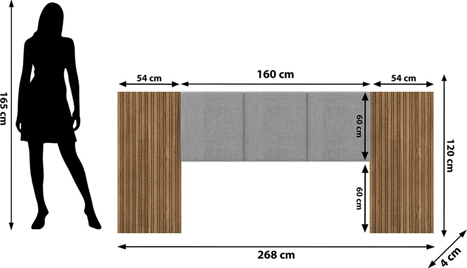 Cabeceira Casal Queen Cama Box 268cm Ripado Selma Linho V01 - D'Rossi - Brisa e Cinza