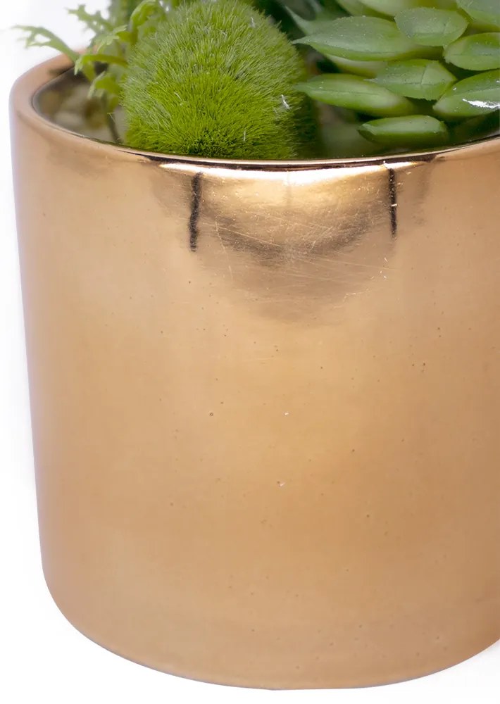 Vaso Decorativo Dourado com Mix de Suculentas Artificiais 19x8 cm F04 - D'Rossi